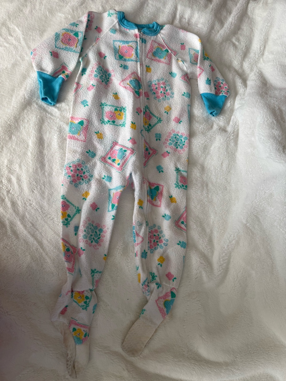 Vintage 1994 Gerber Footed Pajamas with Pink & Teal Print